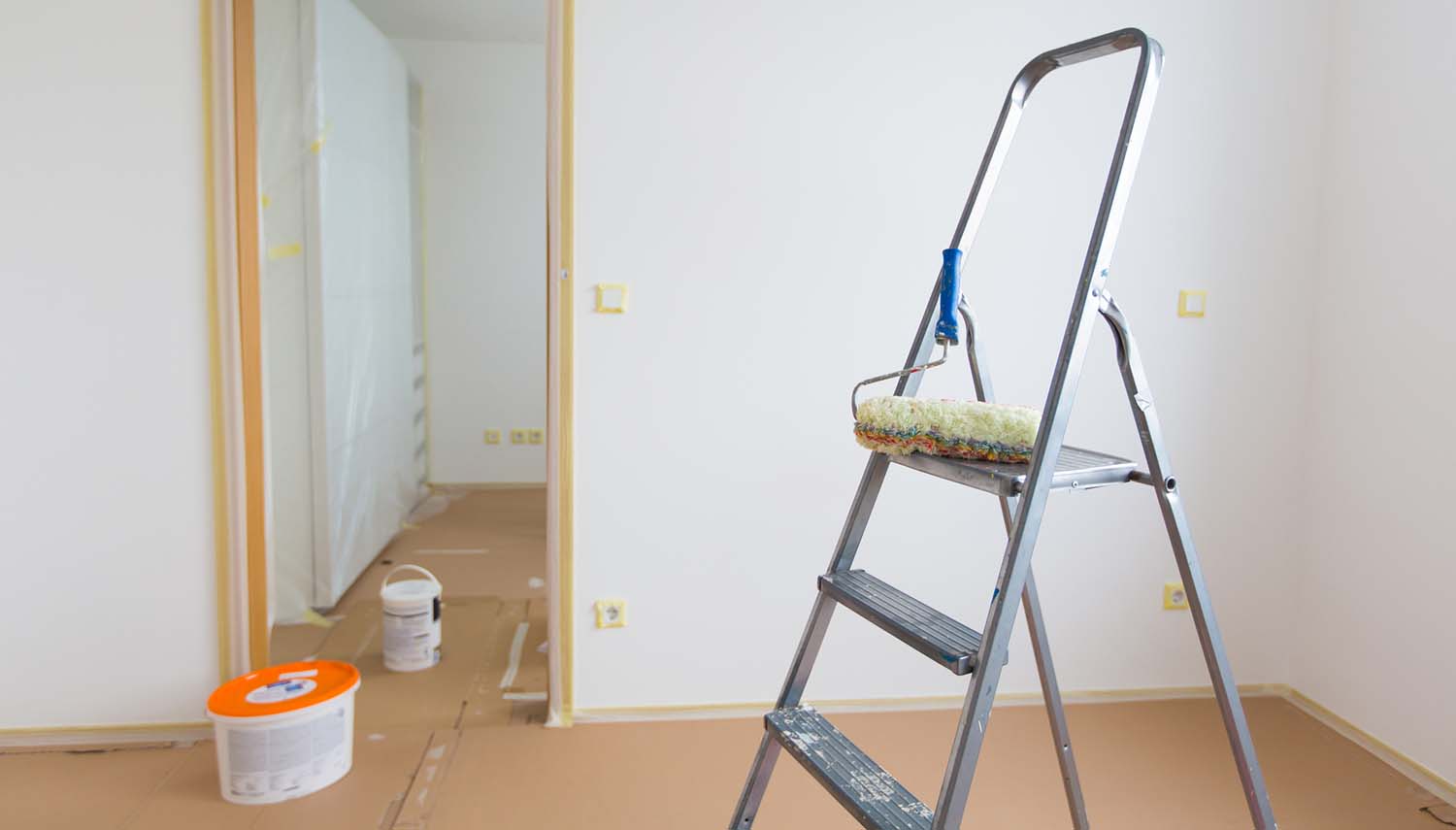 room with ladder being painted in a home in San Antonio