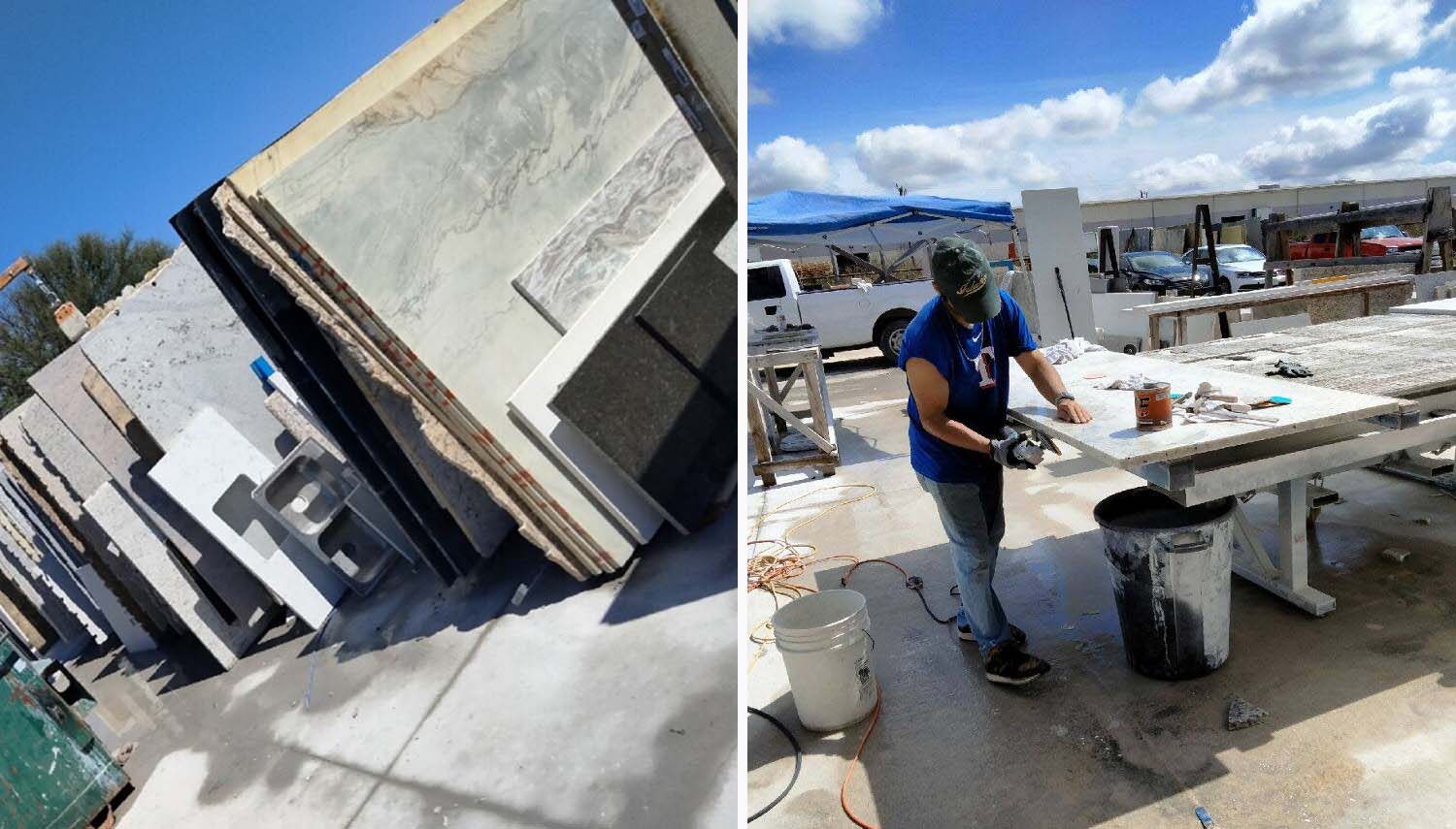 san antonio contractor in slab yard for countertop installation