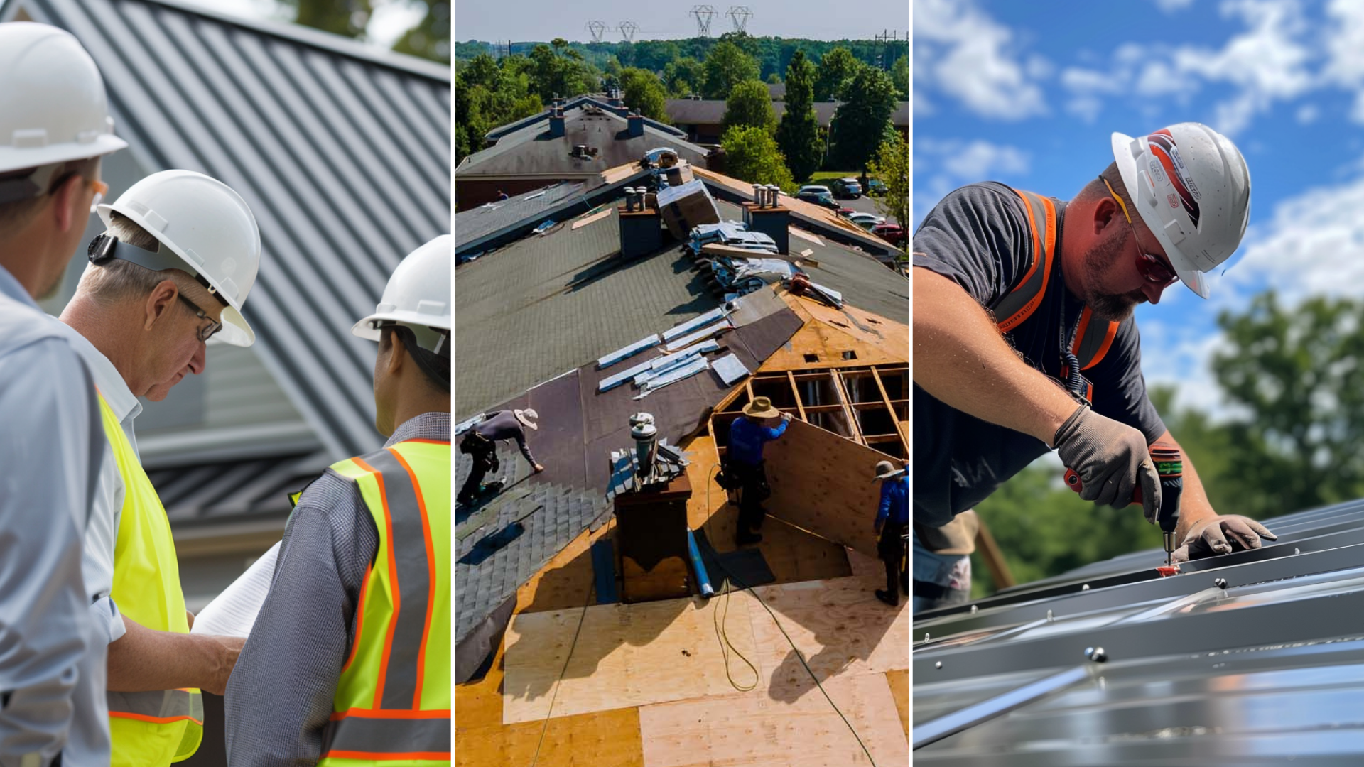 skilled roofing contractors,<br />
Roofer is doing a residential metal roof installation, roofing contractors installing roof decking
