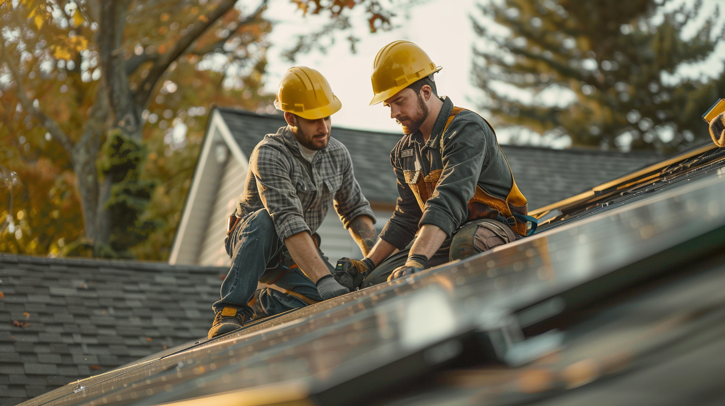 roofing contractors installing solar panels on a roof