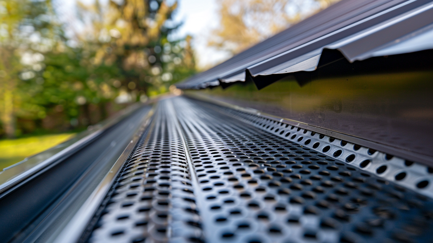 An image of a gutter guard with a metal roof.