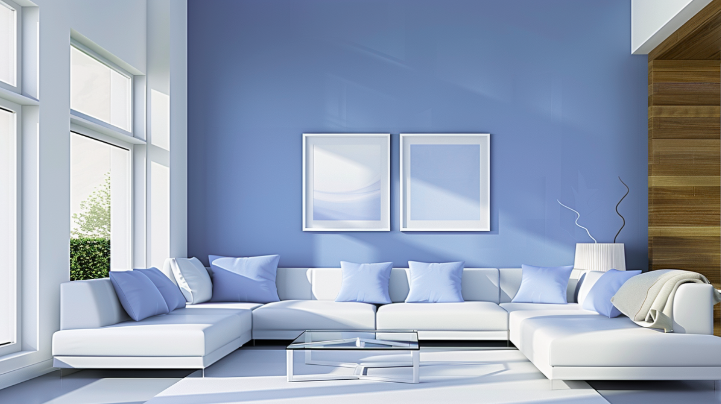 A house interior featuring a cohesive and clean design with blue and white paint colors.