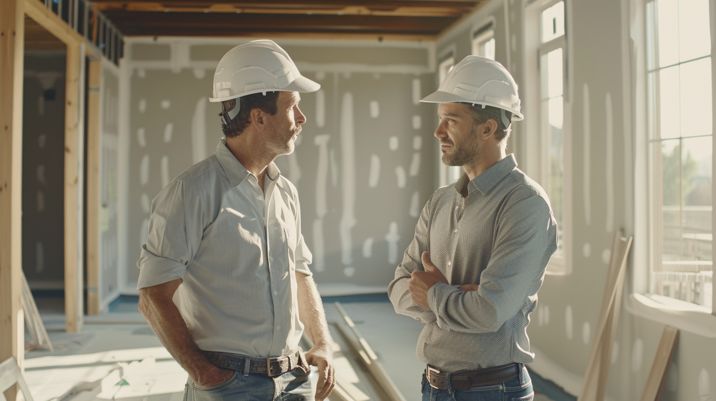 Visualize a scene set in a construction of a new house with no paint