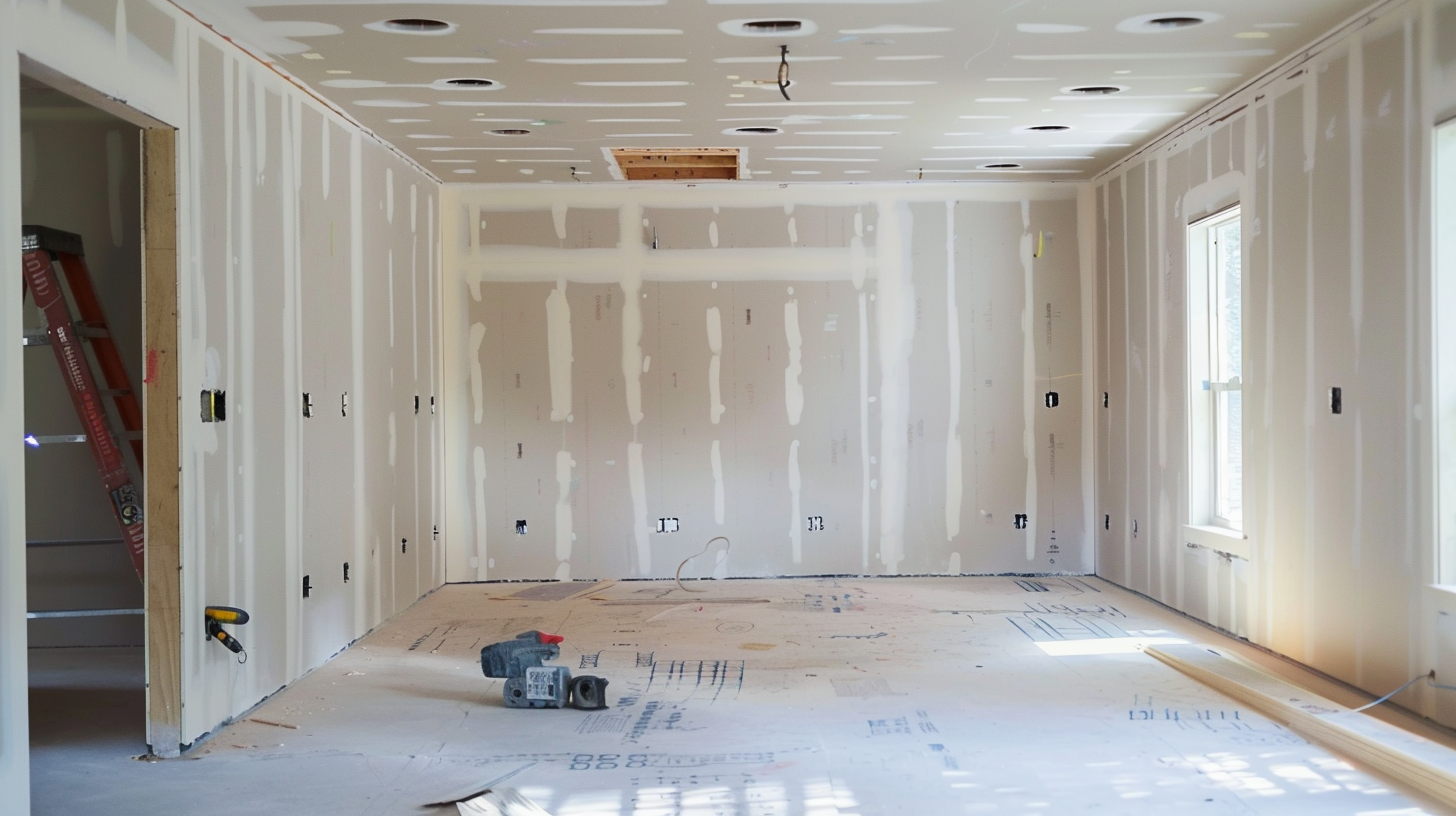 create an image of a home installing a drywall