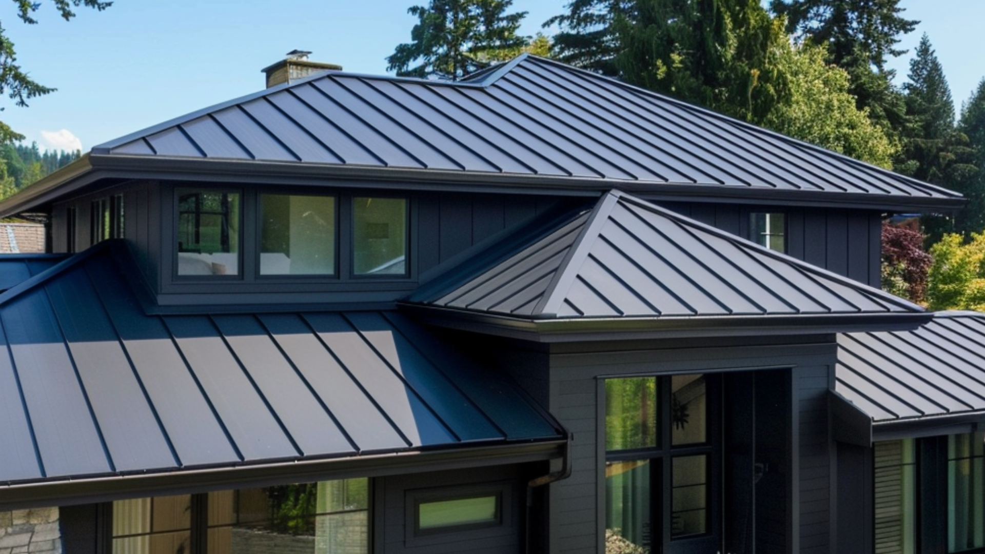 Create an image of a standing seam metal roof installed in a house roof, catch that the roof installed is new. Roofing materials are crucial aspects of home renovations that often go unnoticed but play a significant role in a house's overall functionality and appearance. The choice of roofing materials can make a notable difference in a home's longevity, energy efficiency, and aesthetic appeal. With various options available, selecting the suitable roofing material requires careful consideration based on climate, durability, cost of installation, cost of maintenance, and overall cost.