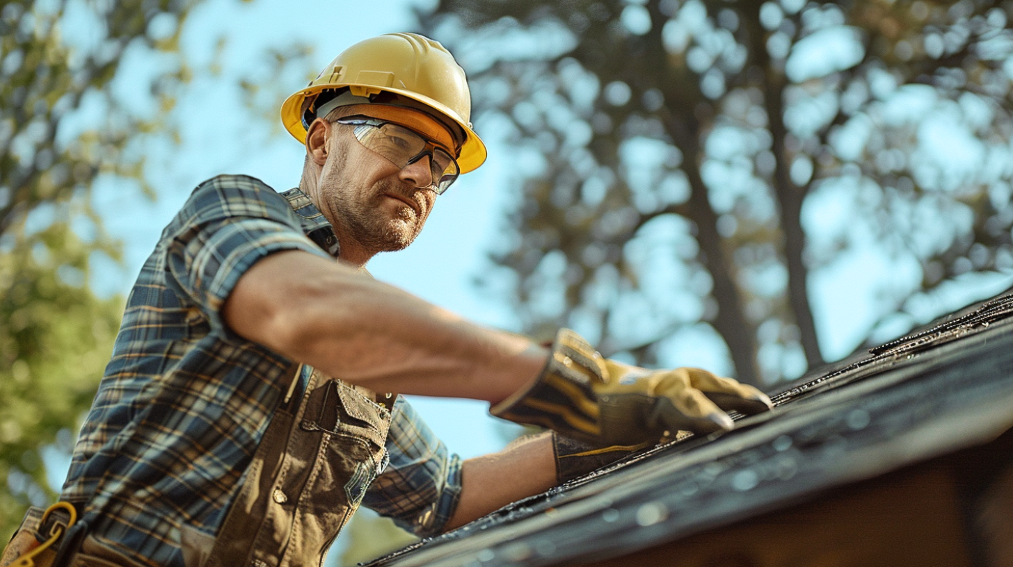 A professional roofer working on a residential roofing project.