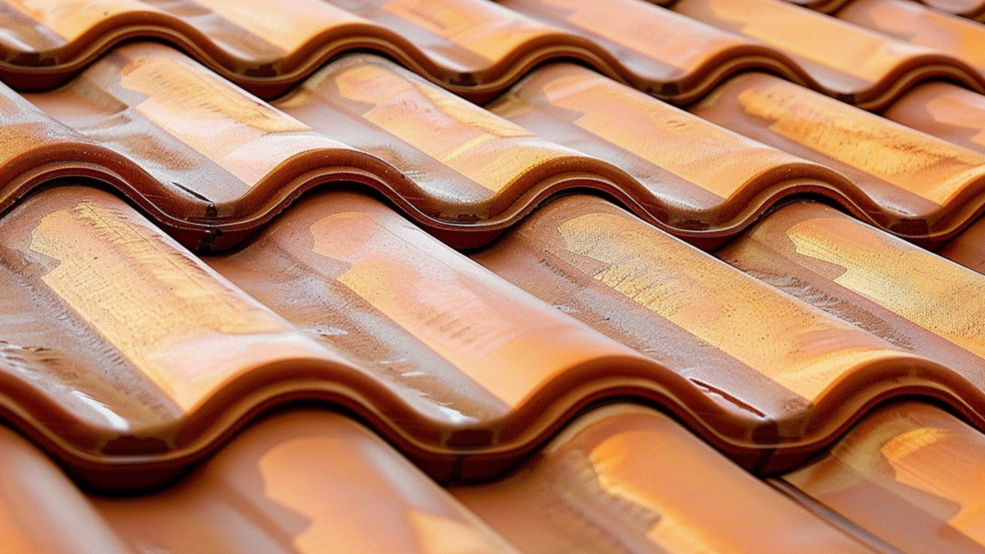 create an image of a newly installed clay tile roof, emaphasize that the clay tile roof is new,