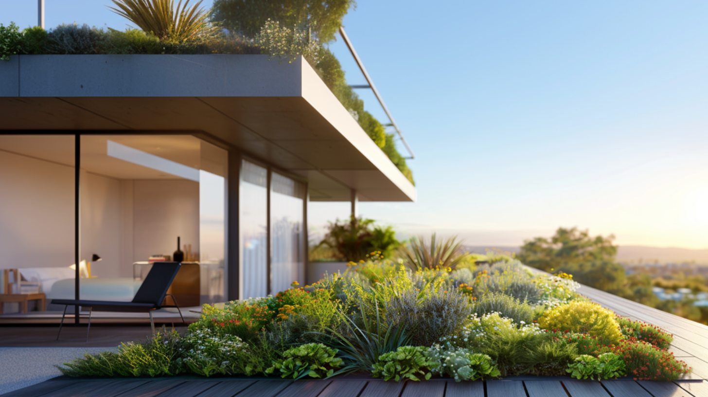 A roof deck full of vegetation which is called green roofing.