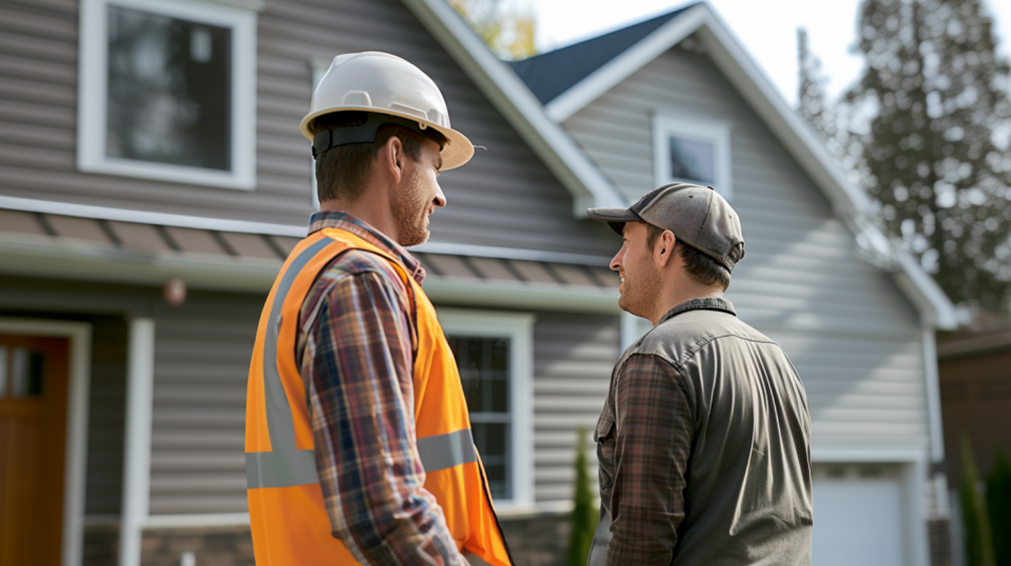 An image of a siding contractor engaged in a conversation with the homeowner.