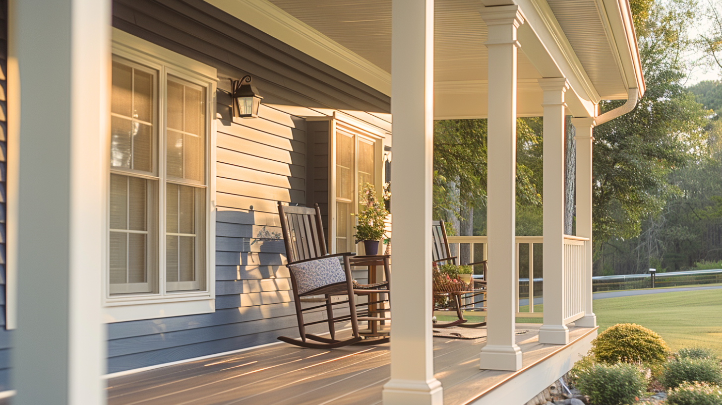 An image of a porch showcasing the aesthetics of vinyl siding.