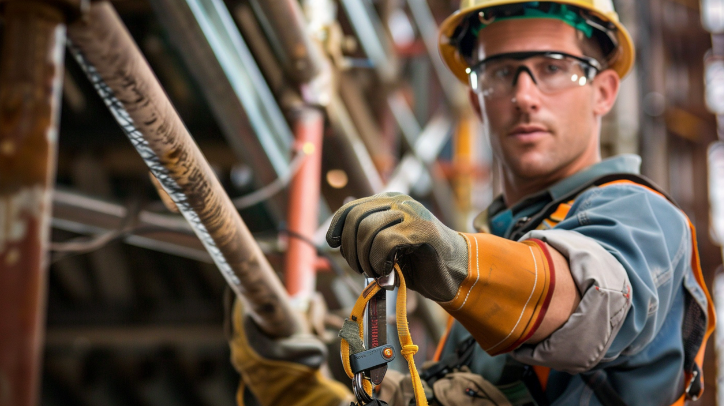 A roofing contractor wearing a safety gloves at work to ensure safety.