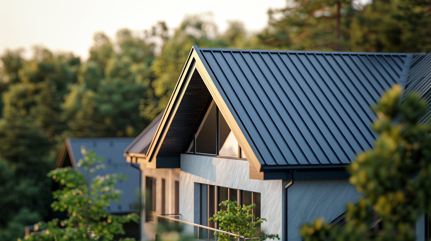 Create an image of a house that has a metal seam roof that is done with poor installation.