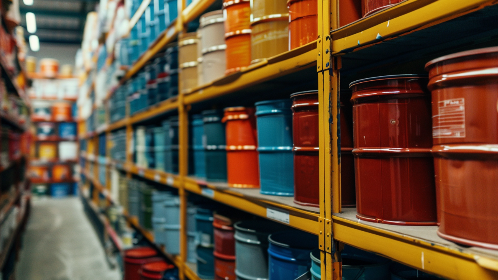 A bucket of paints inside the warehouse.