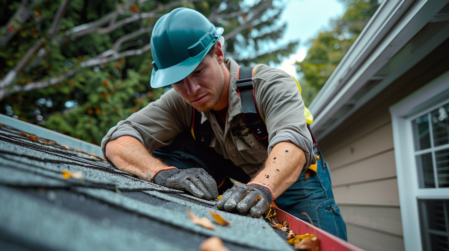 A roofing contractor visually inspecting a newly installed roof.