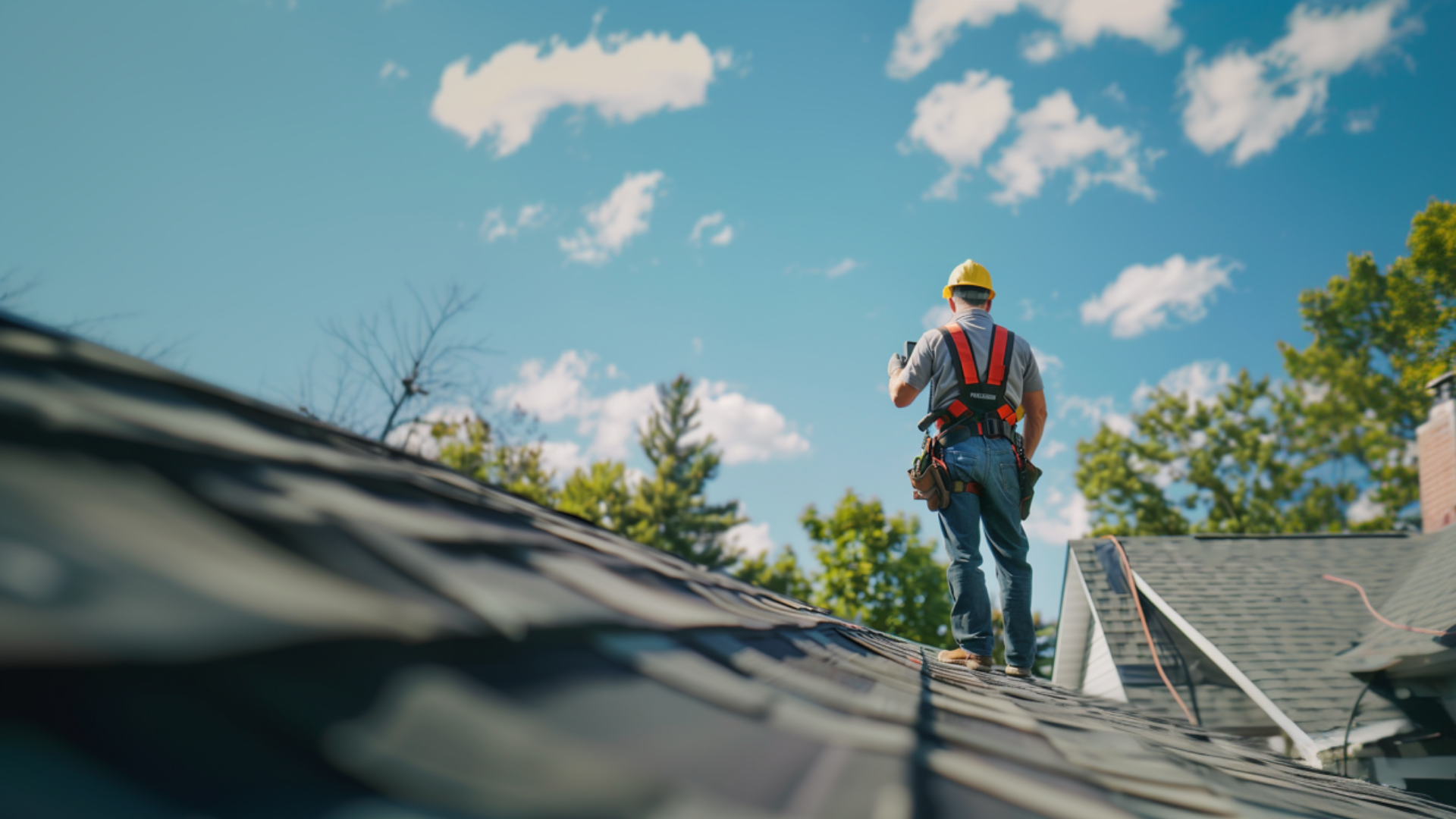 blue sky behind a own roof installed by a roofing contractor in san antonio