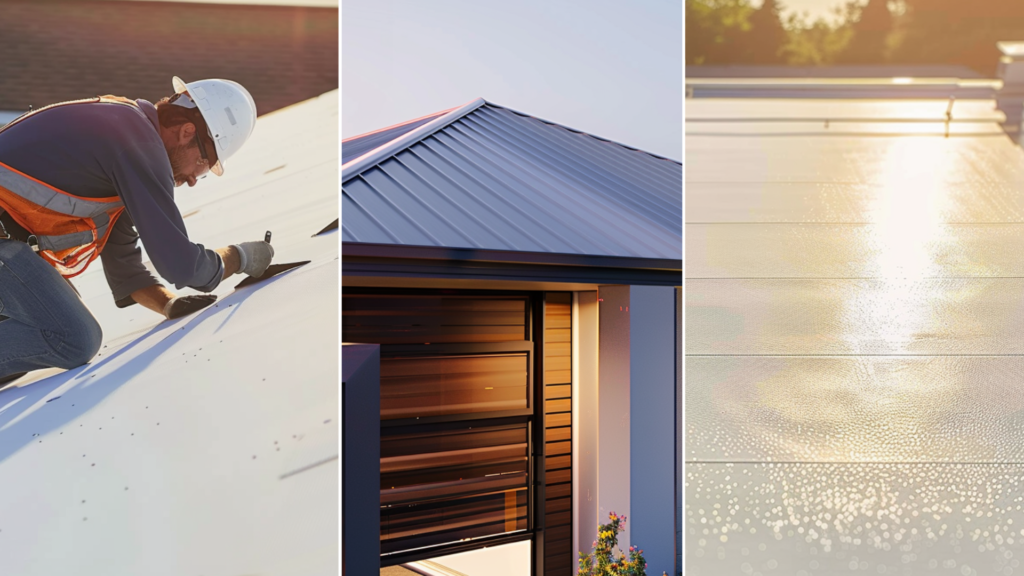 A roofing contractor installing a TPO roofing system. A house with an EPDM roof installed.