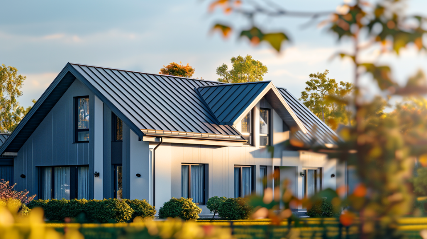 A residential house with metal roofing.