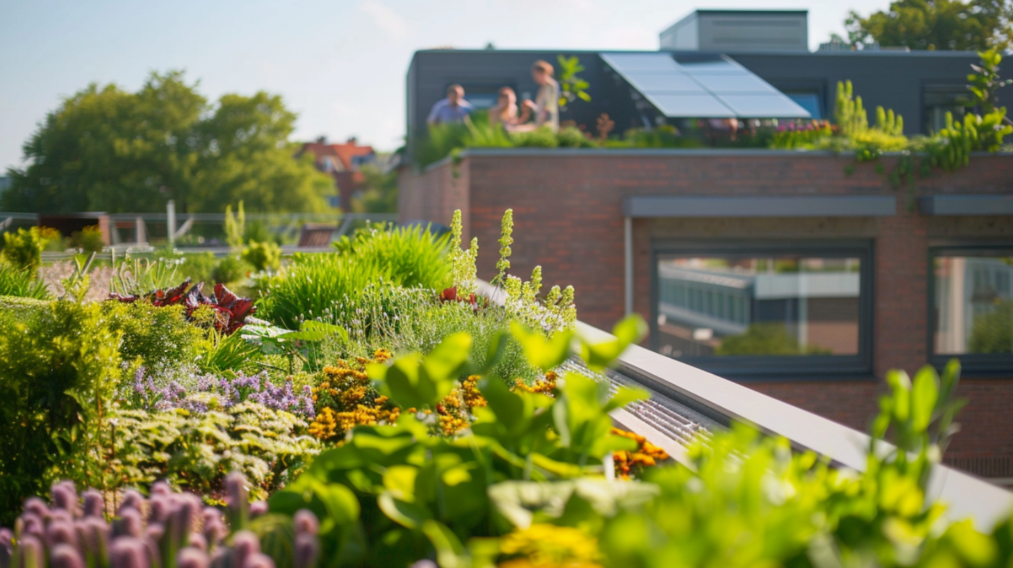 A green roof serve as gathering spots for social events fostering social community and interaction.