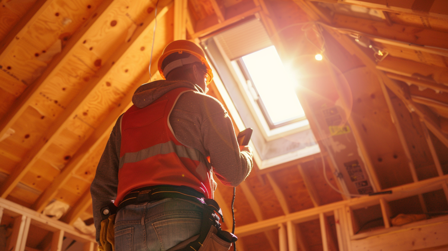 A professional roofing inspector checking the ventilation in a residential property.