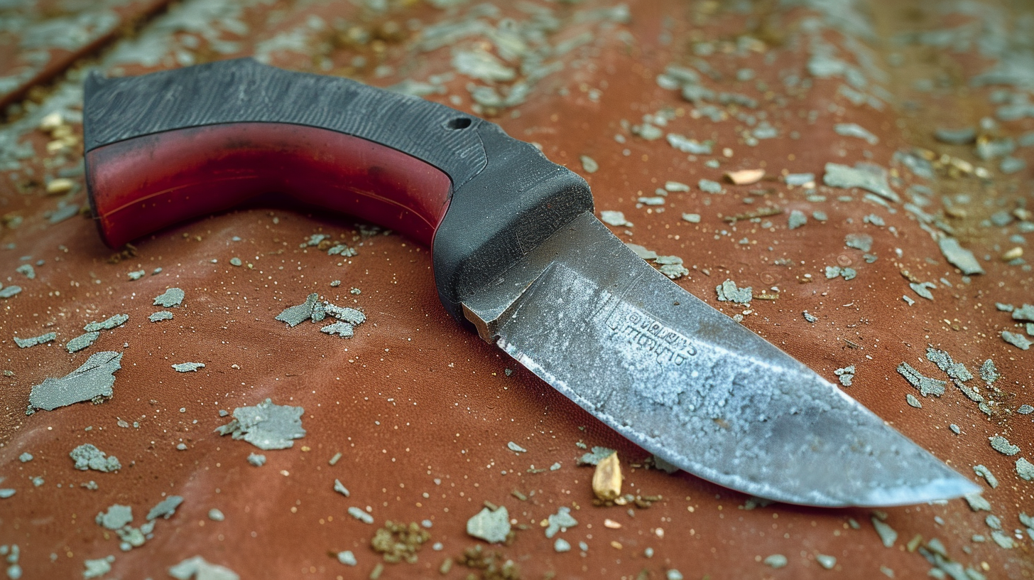 A photo of a steel hawk roofing knife.