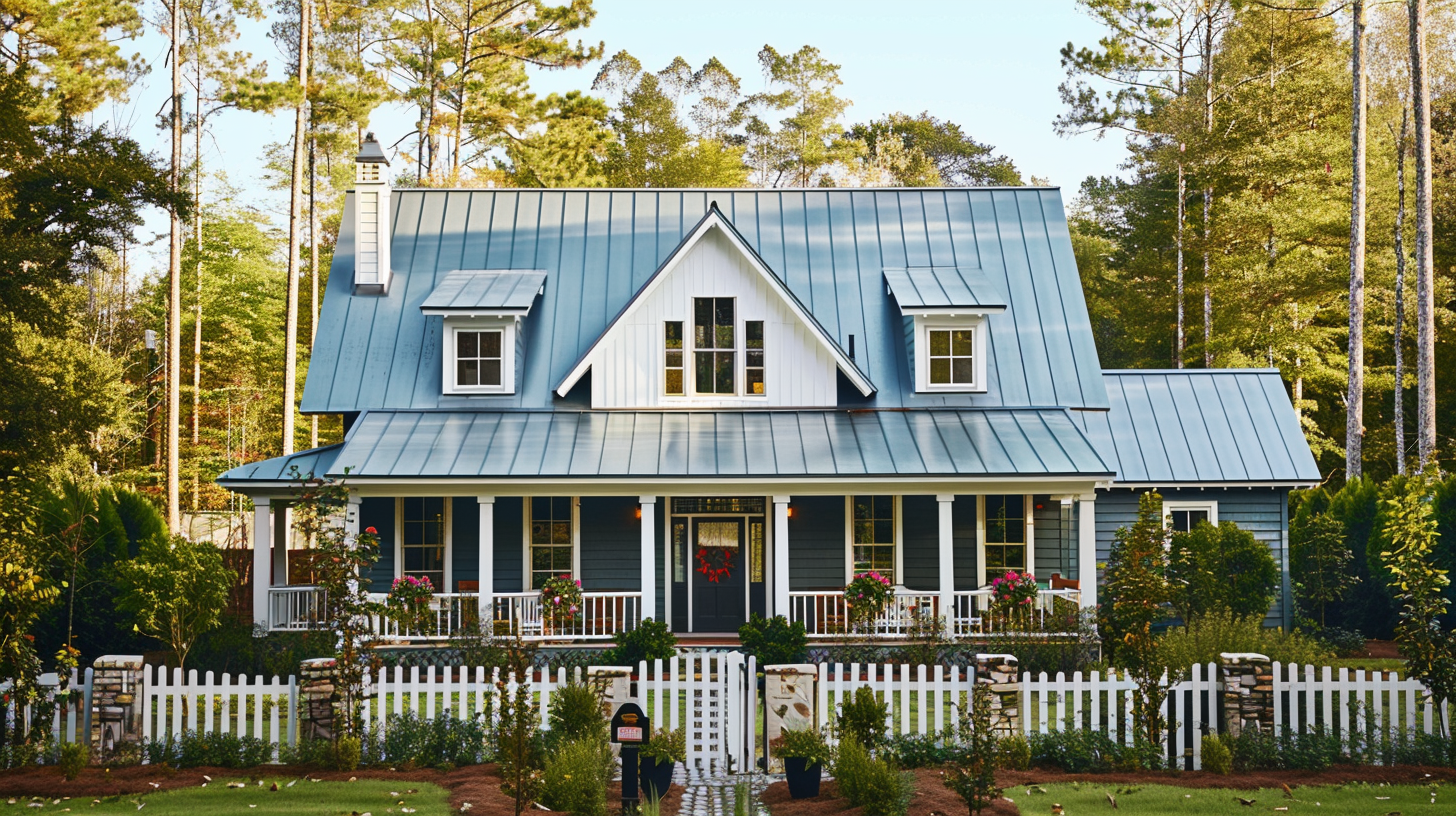 A residential house with metal roofing.