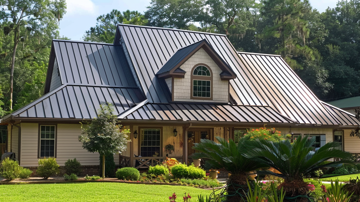 A residential house in TX with metal roofing.