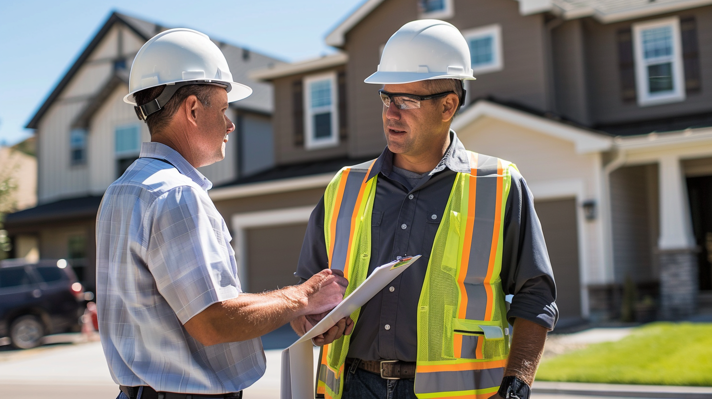 Two roofing contractor outside the residential house.