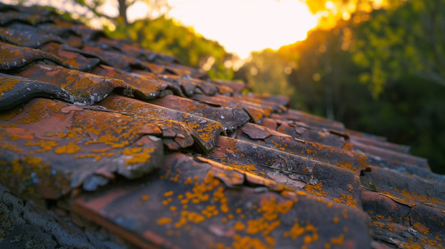 A damaged roof tiles due to negligence in maintenance.