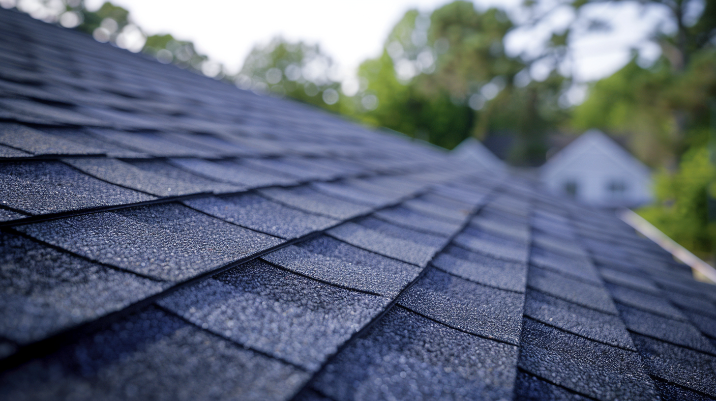 An asphalt shingle installed in a residential home.