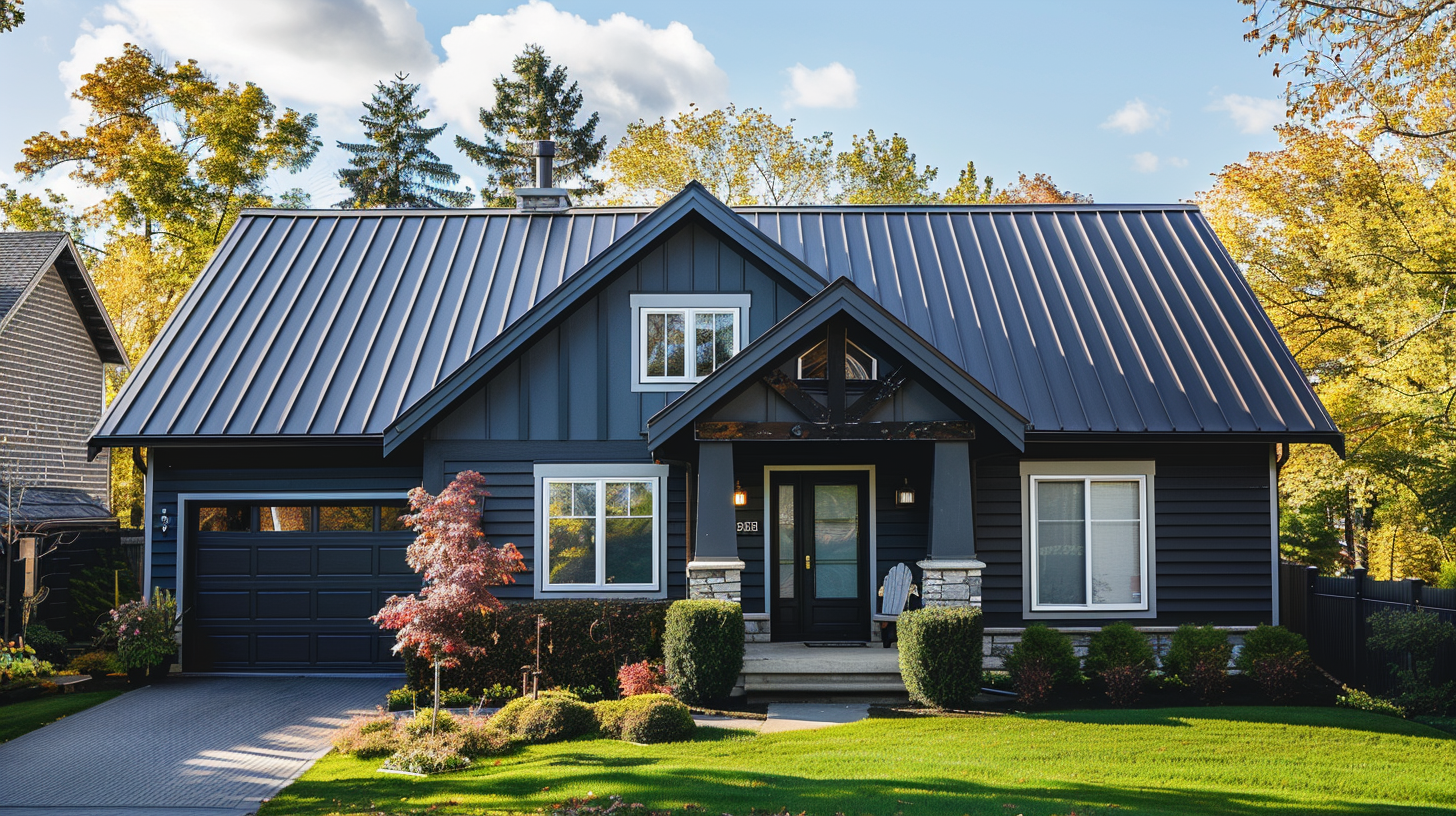 A modern residential house with metal roofing.