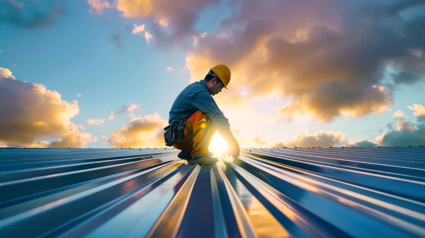 A roofing contractor installing a metal roof.