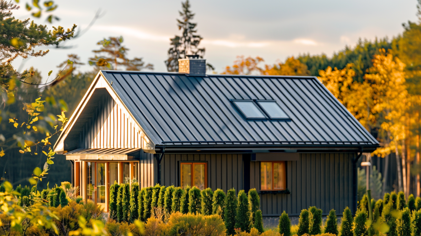 A residential house with metal roofing.