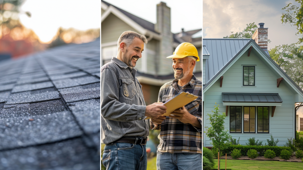 Two roofing contractor talking outside the house.