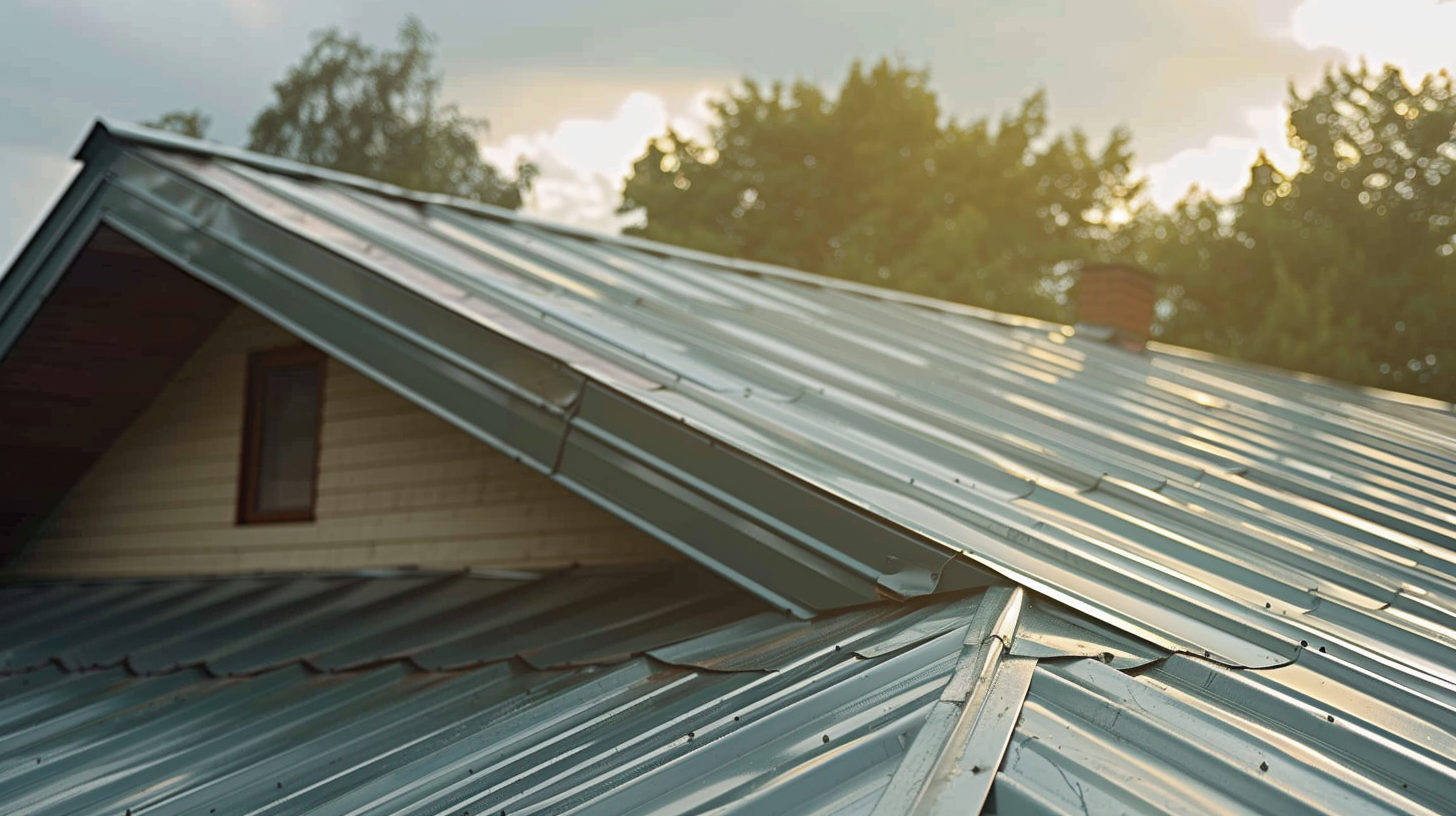 Metal roofs with roof flashing, shot focus on the roof of a residential home.