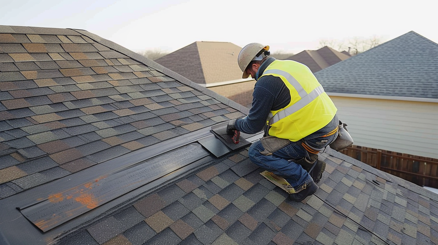 A roofing contractor installing a shingle panel.