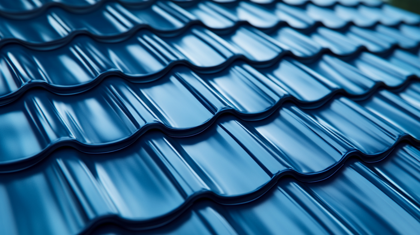 A blue colored galvanized steel tile roof.