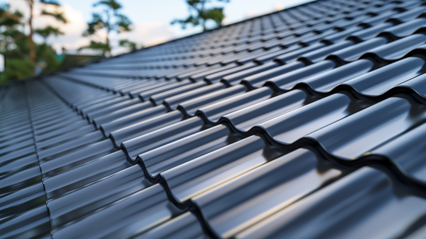 Top view of a modern house featuring a steel roof.