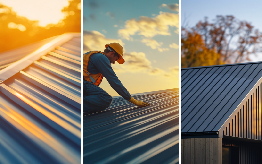 A durable metal roof, a professional roofer properly installing a metal roof to ensure durability, and a residential house with a durable metal roofing.