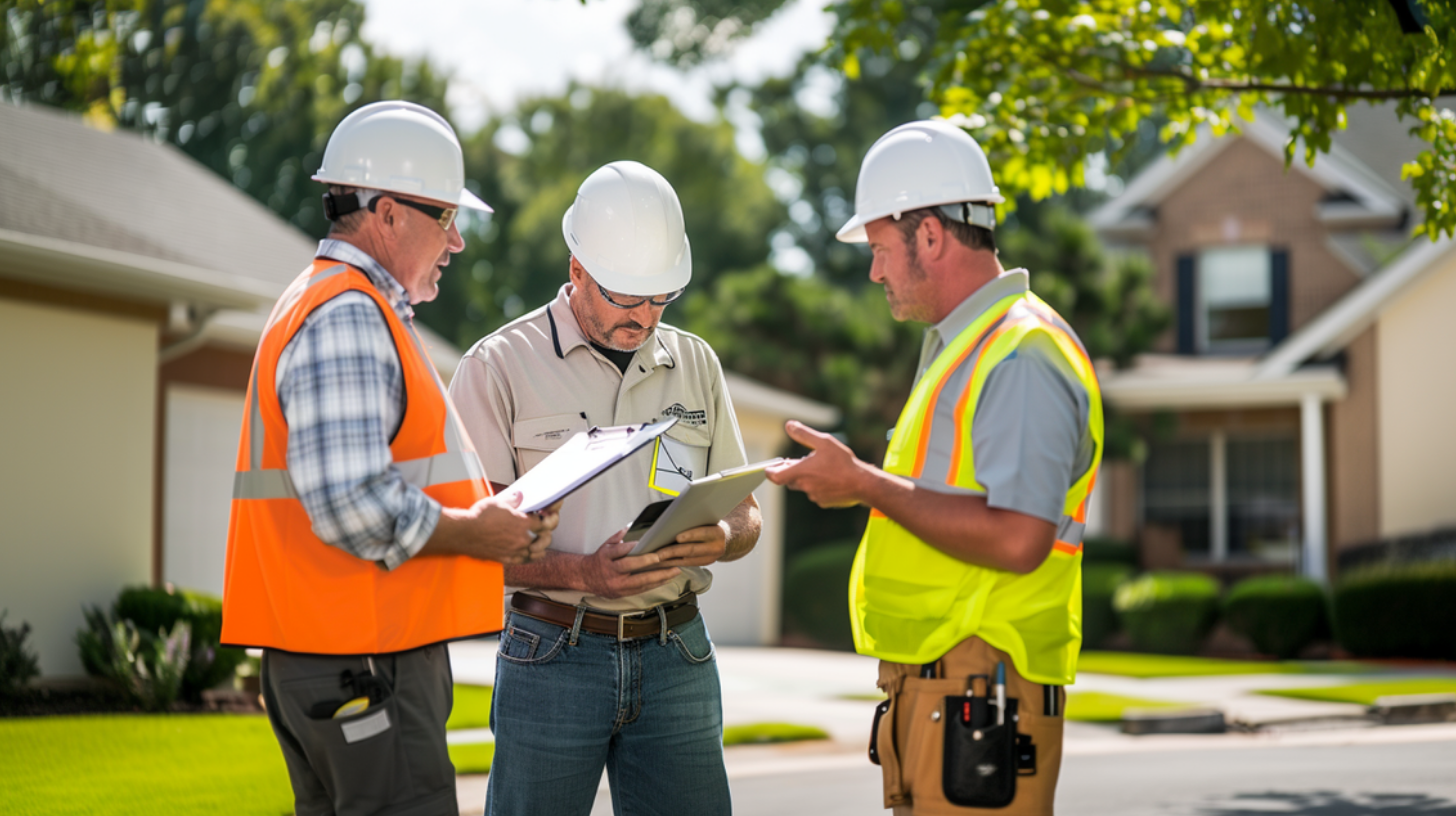 Roof inspectors discussing their inspection findings and potential recommendations.