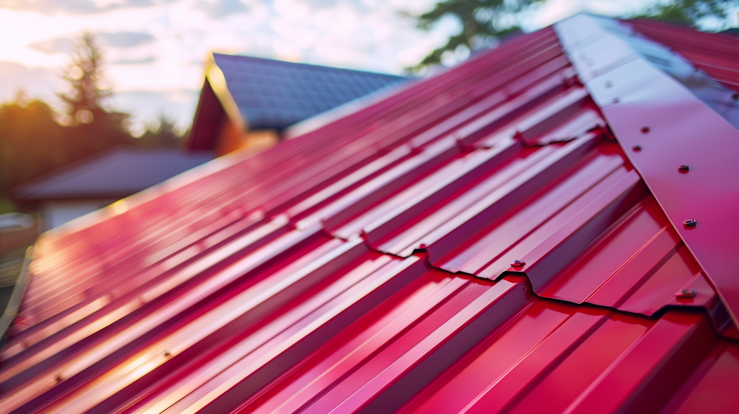 a standing seam metal roof installed in a house roof, catch that the roof installed is new.