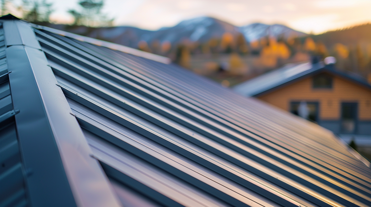 a standing seam metal roof installed in a house roof, catch that the roof installed is new.