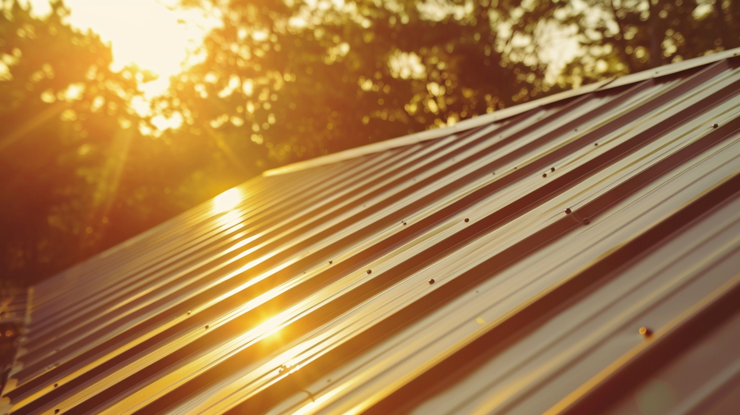 an image of a standing seam metal roof installed in a house roof, catch that the roof installed is new.