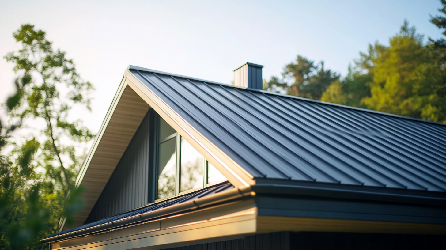 Two skilled roofing contractors, identifiable by their white hard hats and high-visibility vests, are admiring a newly installed asphalt shingles roof on a picturesque suburban home .