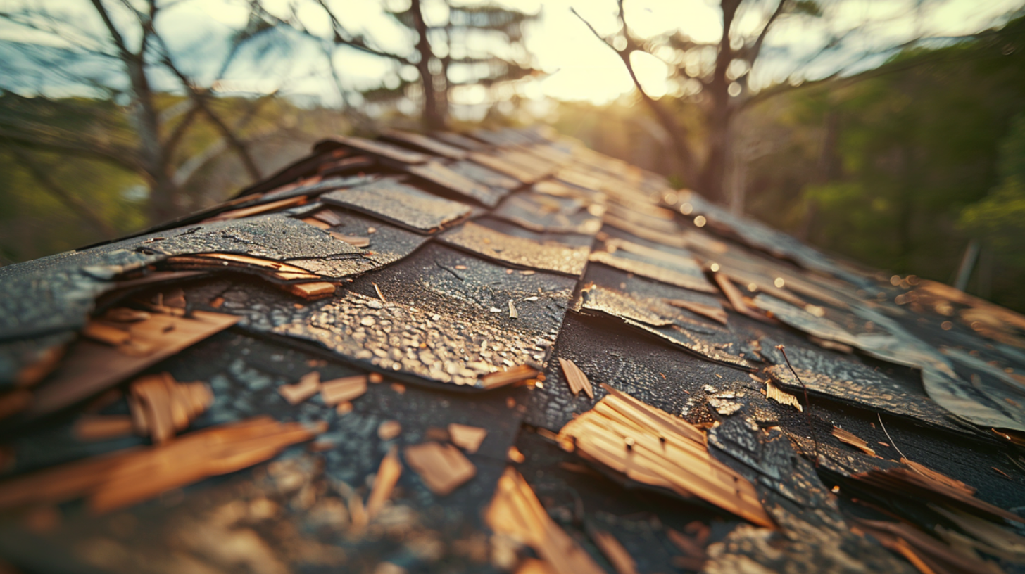 A residential roof that has been damage.