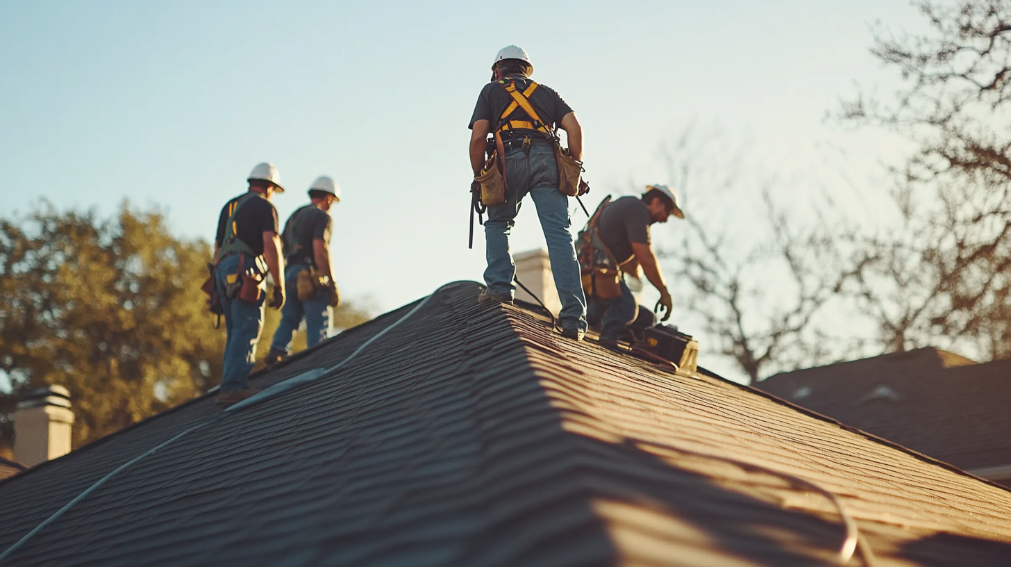 A dedicated team of roofers working together on a residential roof.