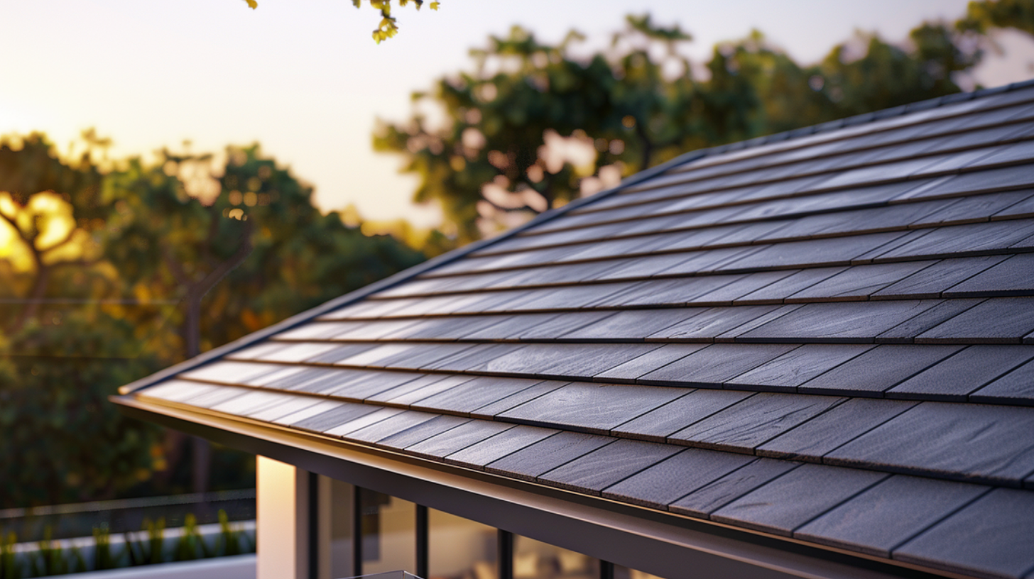 A modern house featuring composite tile roofing.