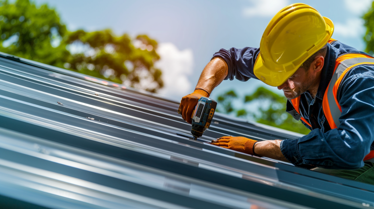 A professional roofer doing a standard roof installation work.