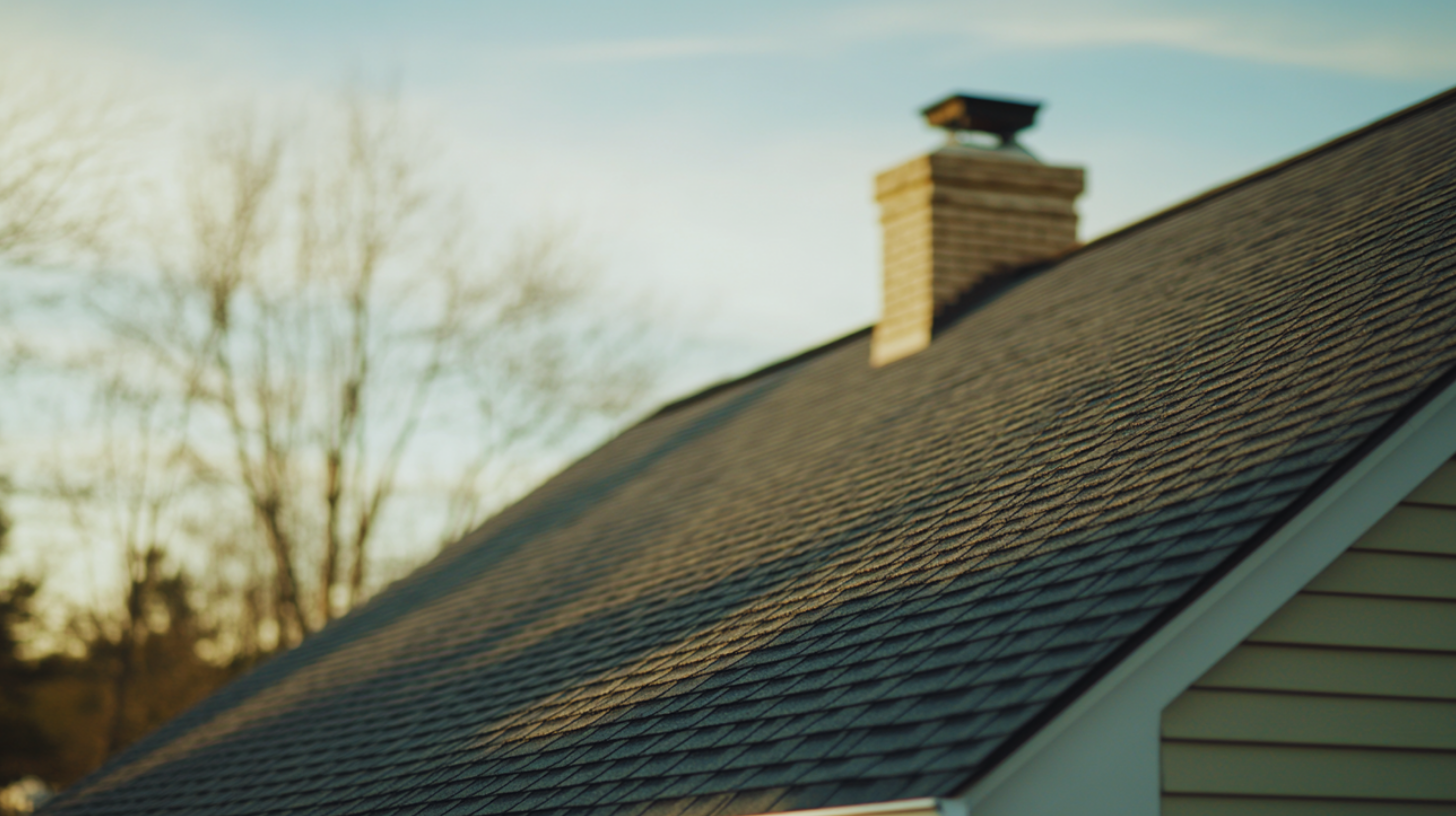 A residential home showcasing a beautiful asphalt shingle roof.