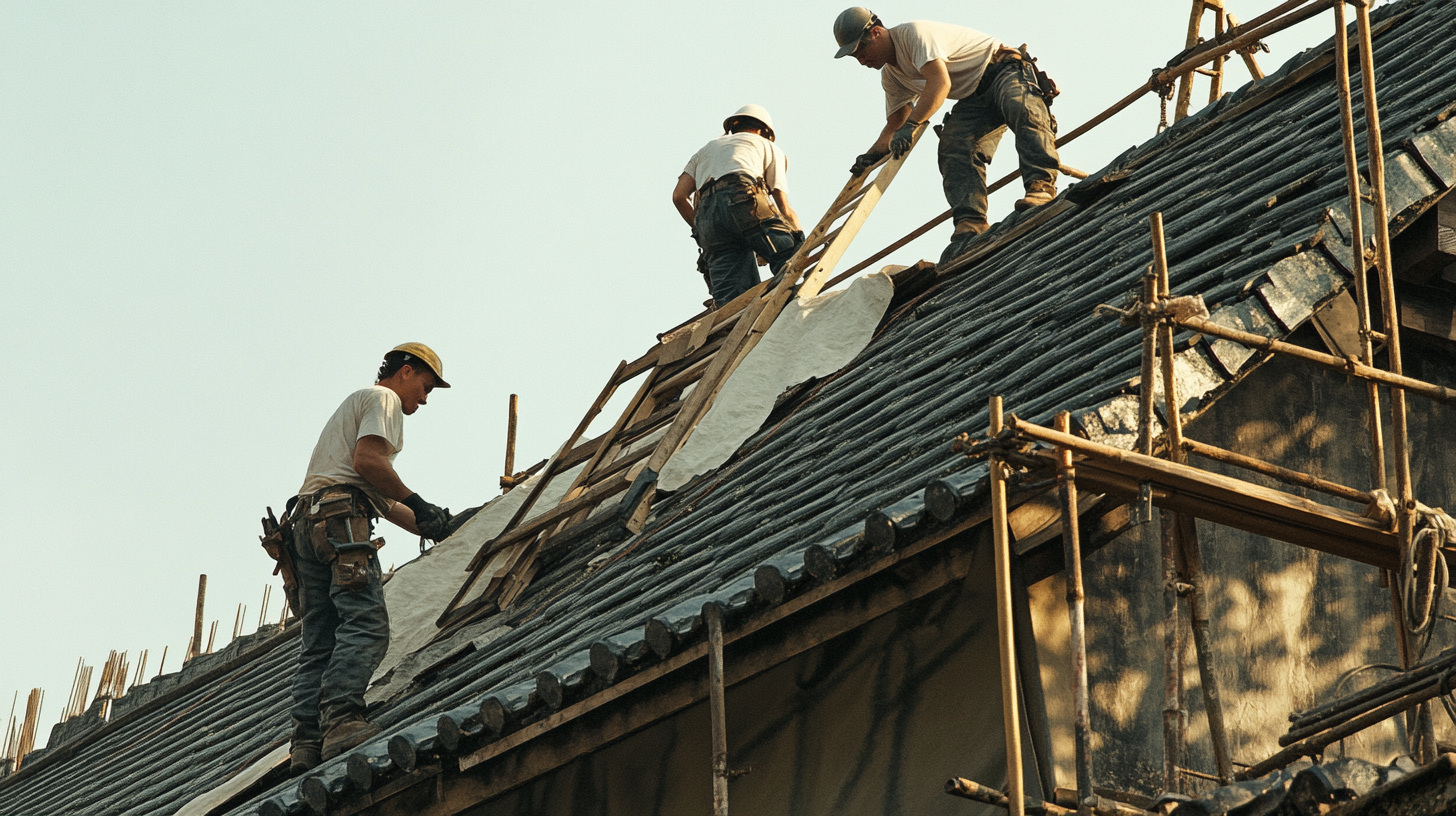 men replacing the roof of a house