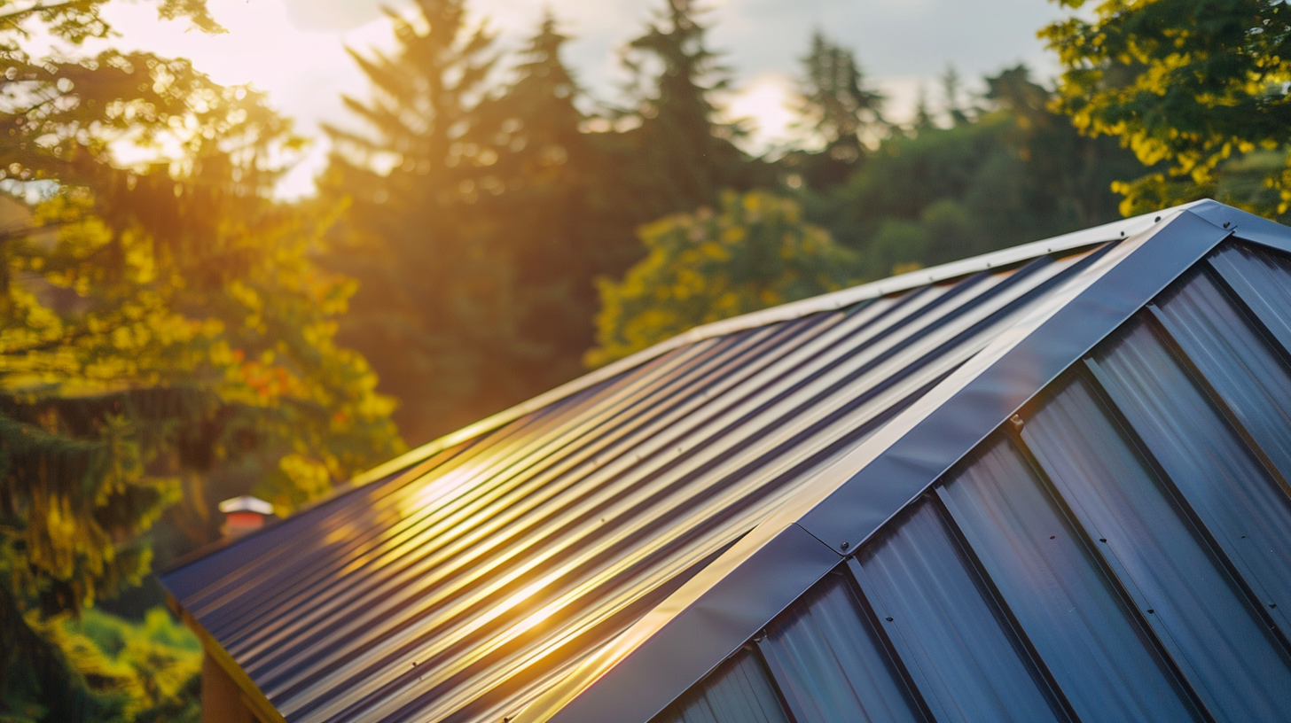 an image of a standing seam metal roof installed in a house roof, catch that the roof is colored yellow.